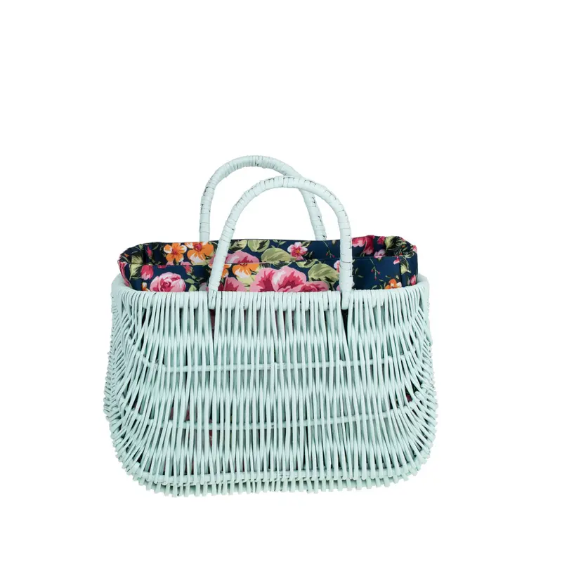 Werlissa wicker picnic and beach basket with navy trim and handles by TheWickerStories