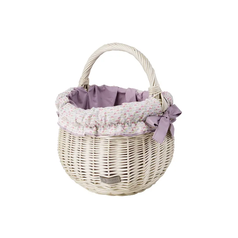 Wictor wicker shopping basket, picnic basket with purple trim, with handle TheWickerStories