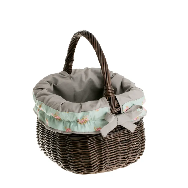 Wictor wicker shopping basket with gray trim and handle TheWickerStories