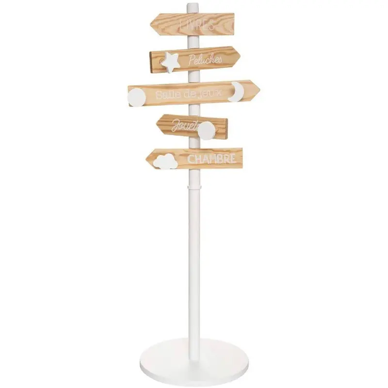 Wieszak dla dzieci z drogowskazami, drewniany, wys. 114 cm