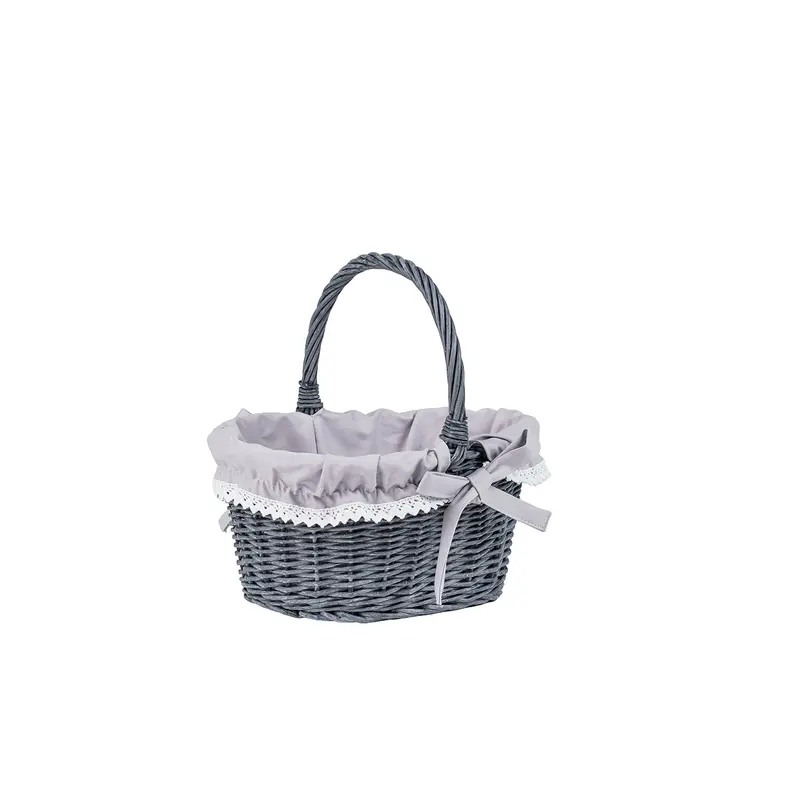 Winerissa wicker shopping basket with gray trim and handle from TheWickerStories
