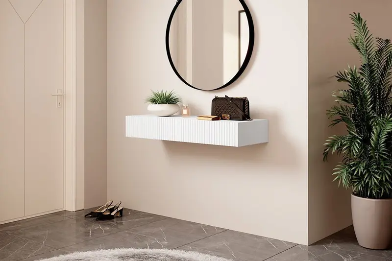 Wisząca konsola / toaletka z szufladami Nicole 100 cm - biały / biały mat