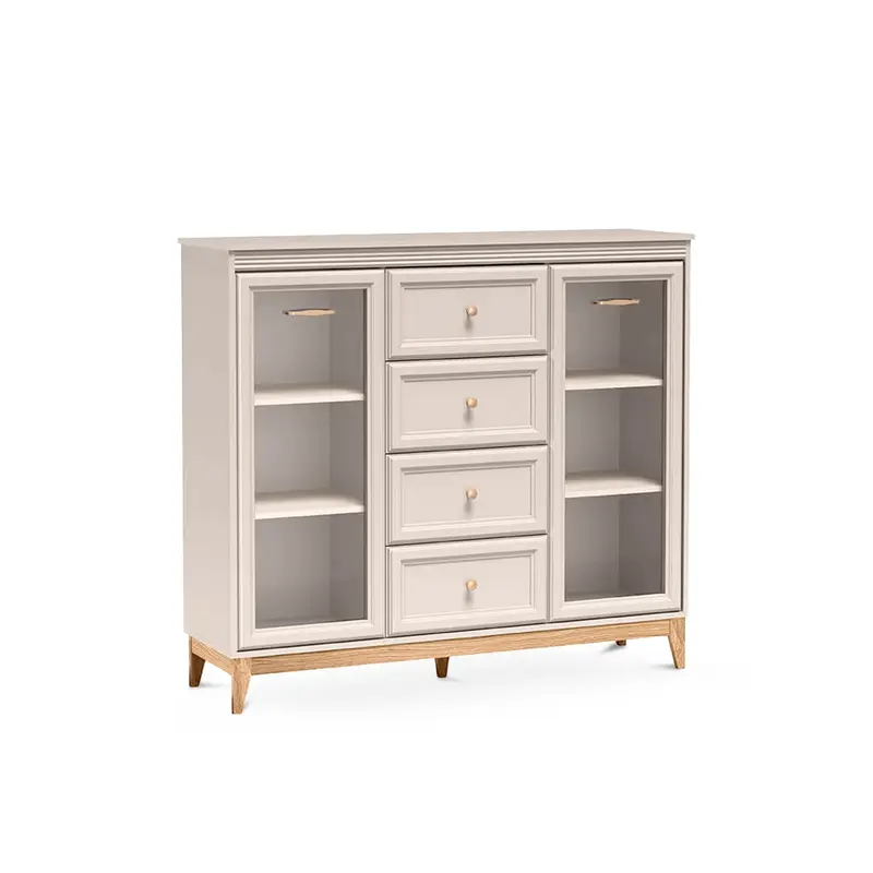 Witryna 142x126 z przeszkleniem i szufladami w stylu modern classic | Serena