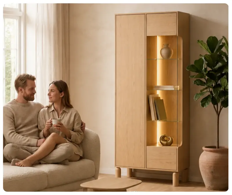 Witryna dębowa Sanden S-4 89 cm z przeszkleniem – styl skandynawski