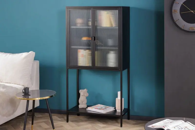 Witryna Dura Steel metal czarny żebrowane szkło 75 cm / 41725 / INVICTA INTERIOR