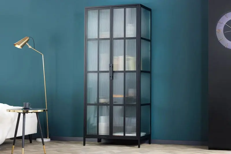 Witryna Dura Steel wysoka metal czarny żebrowane szkło 80cm / 41724 / INVICTA INTERIOR