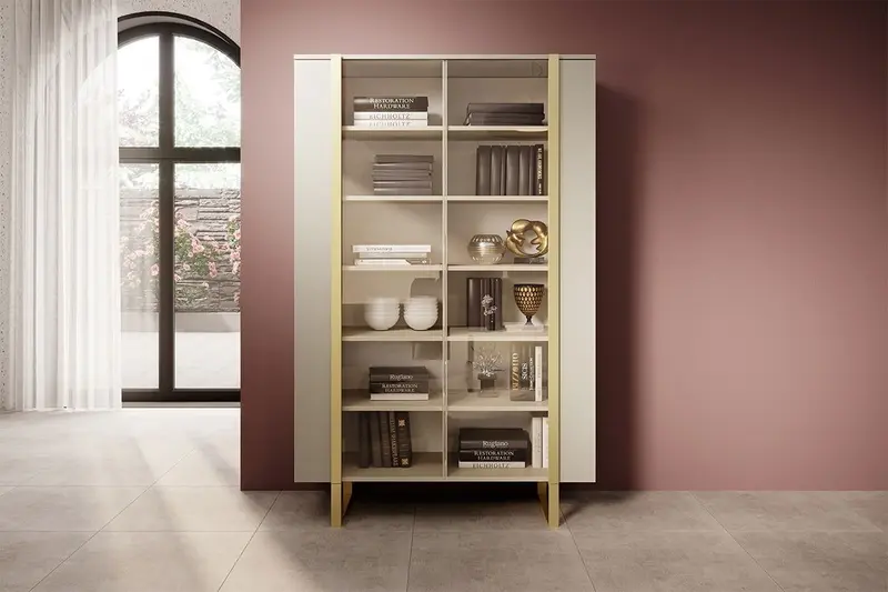 Witryna Verica z metalowymi nogami 120 cm - kaszmir / złote nóżki