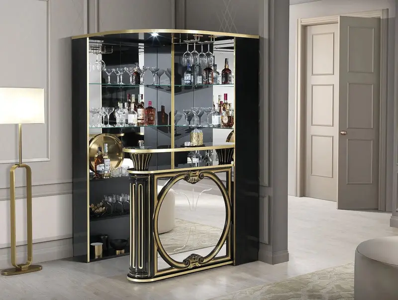 WŁOSKI NOWOCZESNY BAREK NAROŻNY Z LUSTREM CZARNY AURORA / ACCA DESIGN