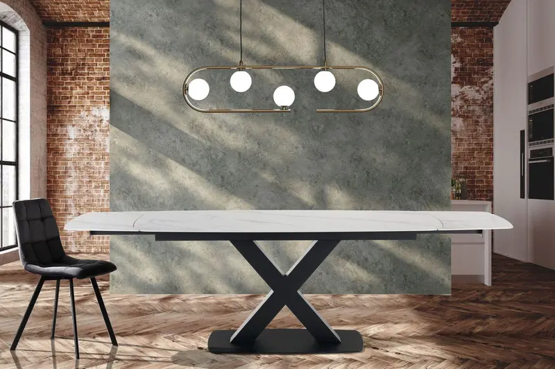 WŁOSKI STÓŁ ROZKŁADANY ALEXA CERAMICZNY BLAT OPTYKA BIAŁY MARMUR  160(195-230) CM / 5084 /TM