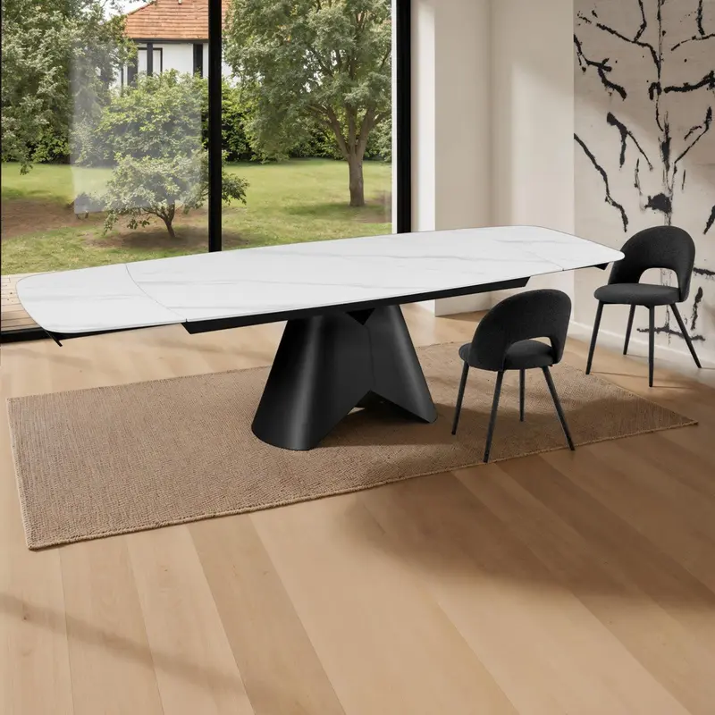 WŁOSKI STÓŁ ROZKŁADANY KAJA LARGE 200–300 CM / BIAŁY BLAT CERAMICZNY / SZARA PODSTAWA/ 6231 / TM