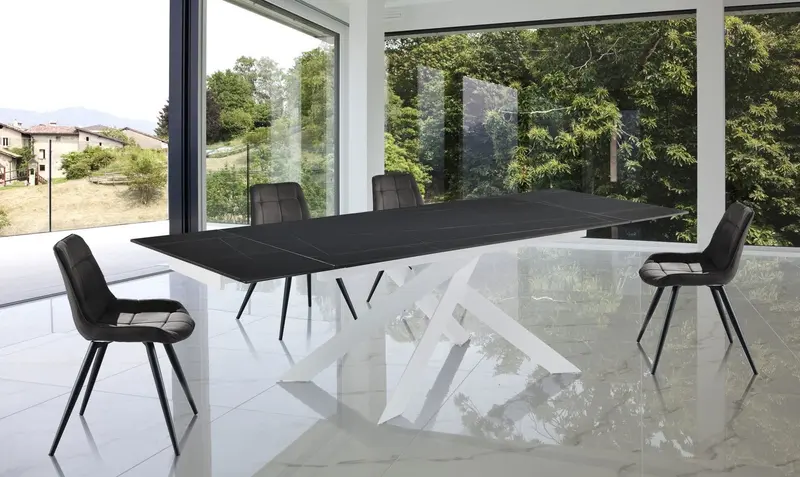 WŁOSKI STÓŁ ROZKŁADANY OPTYKA MARMUR CZARNY 160 (200-240) CM/ 3872 / TM