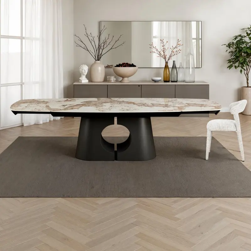 WŁOSKI STÓŁ ROZKŁADANY YATTA 200 (300) CM – CERAMICZNY BLAT OPTYKA MARMUR ONYKS / SZARA PODSTAWA / 6204 / TM