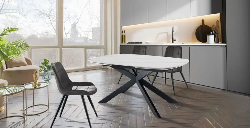 WŁOSKI STÓŁ ROZKŁADANY  ZOE 1 CERAMICZNY BLAT OPTYKA BIAŁY MARMUR  140 (210) CM/ 5086 / TM