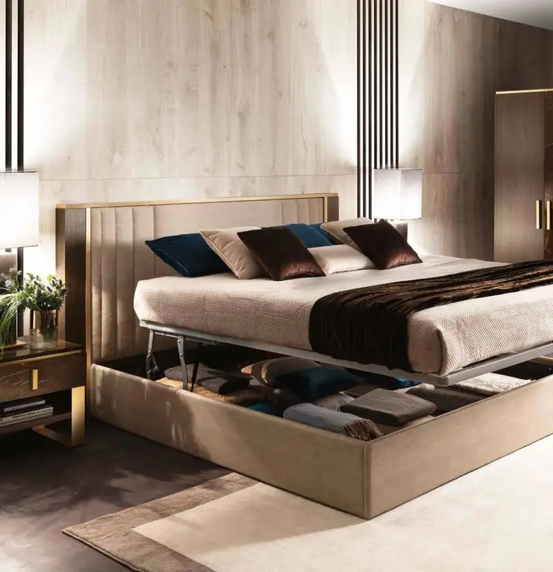 Włoskie nowoczesne łóżko Essenza Queen Italian Size wezgłowie tapicerowane podnośnik+stelaż 160x200 CM / ARREDOCLASSIC ADORA