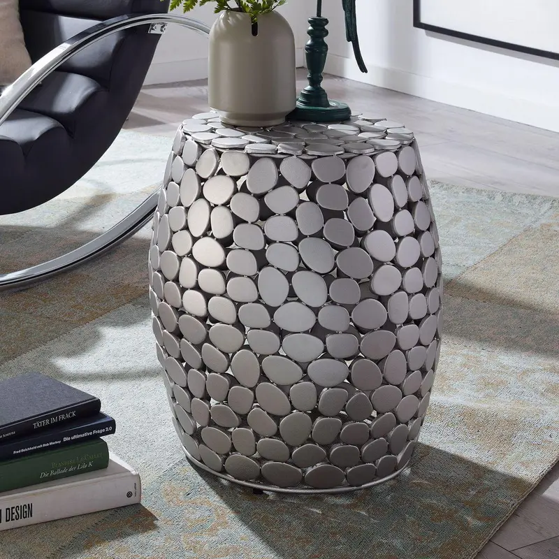 WOHNLING STOLIK KAWOWY MOSAIC METALOWY SREBRNY Ø 40 CM / WL6.657