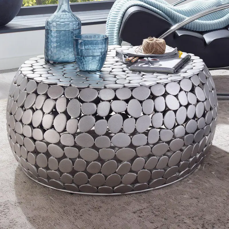 WOHNLING STOLIK KAWOWY MOSAIC METALOWY SREBRNY Ø 66 CM / WL6.691
