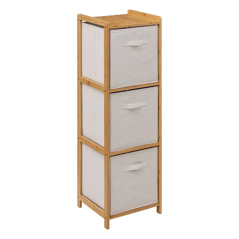 Wysoki regał bambusowy TIDY z 3 materiałowymi koszami, wys. 109,5 cm