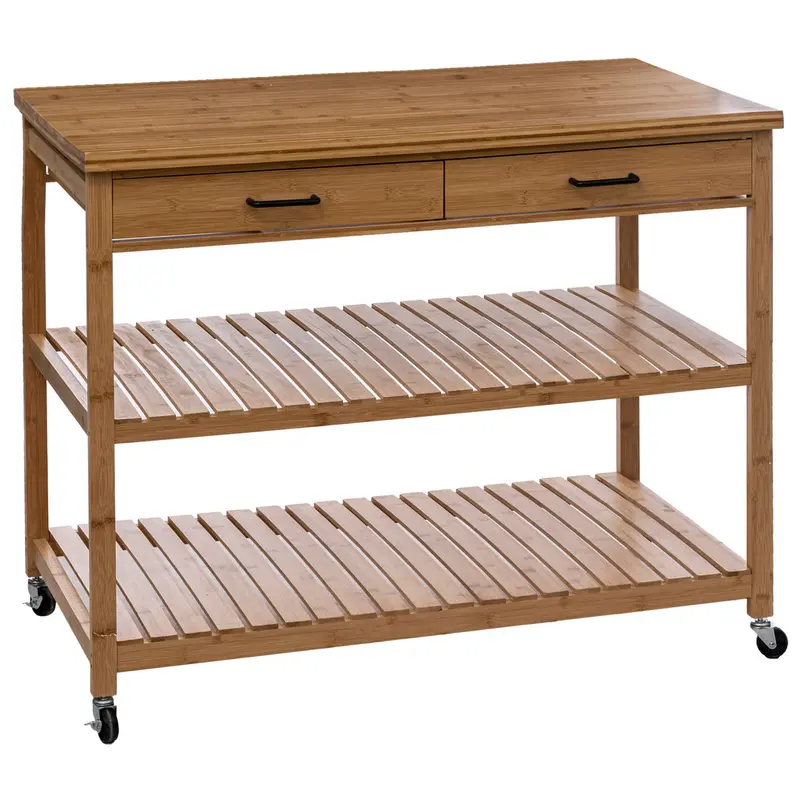Wyspa kuchenna na kółkach, bambus, 108 x 60 x 90 cm