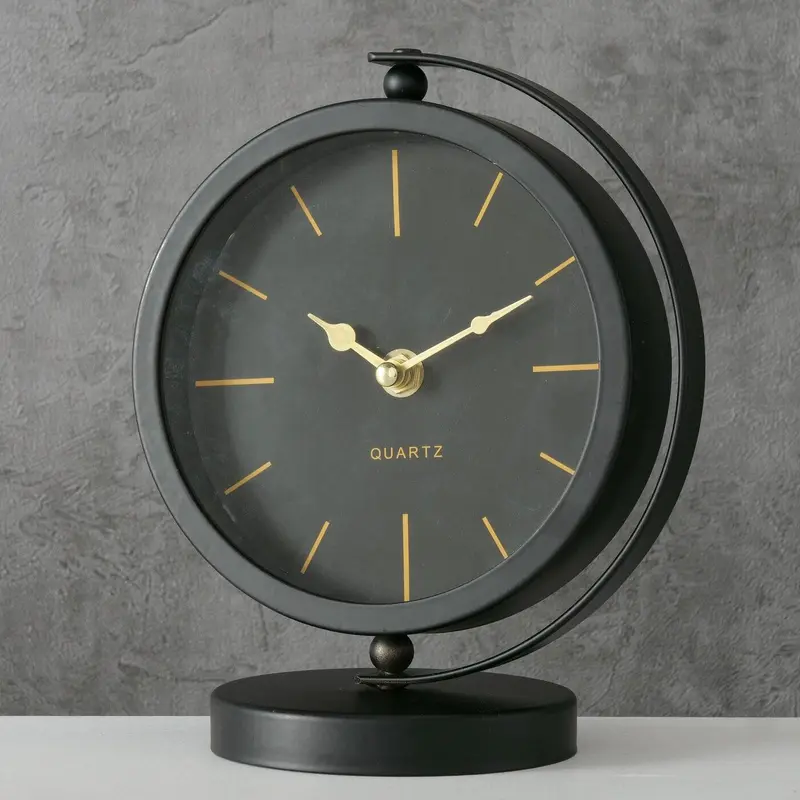 Zegar stołowy czarny BALIA, złote wskazówki, 20 cm