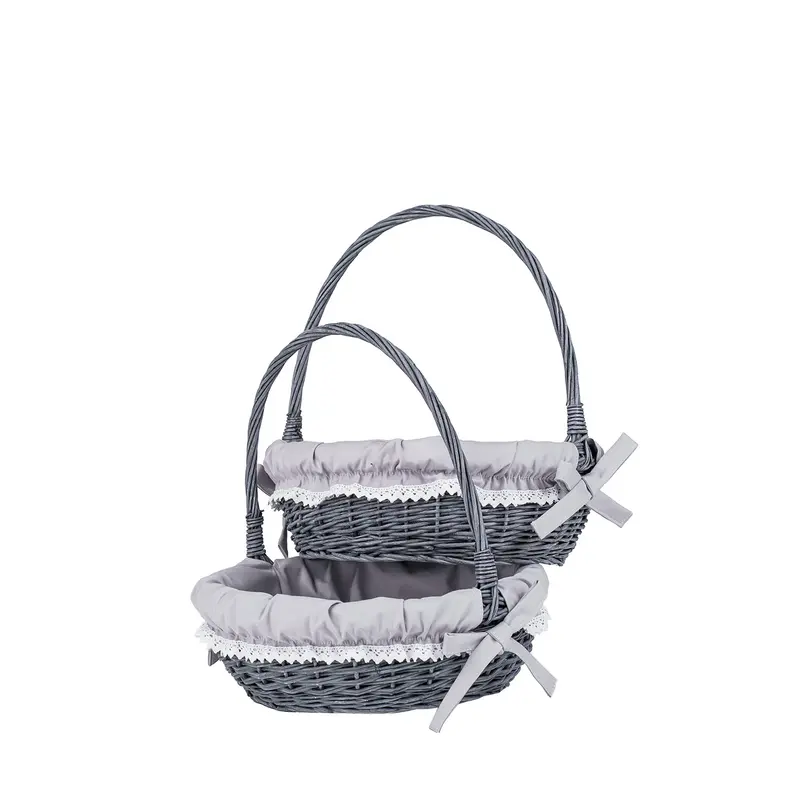 Zerena wicker display basket with gray trim, set of 2 pcs. TheWickerStories