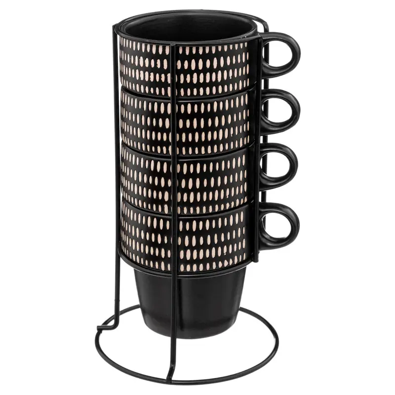 Zestaw 4 ceramicznych filiżanek na stojaku ETHNIKA, 250 ml
