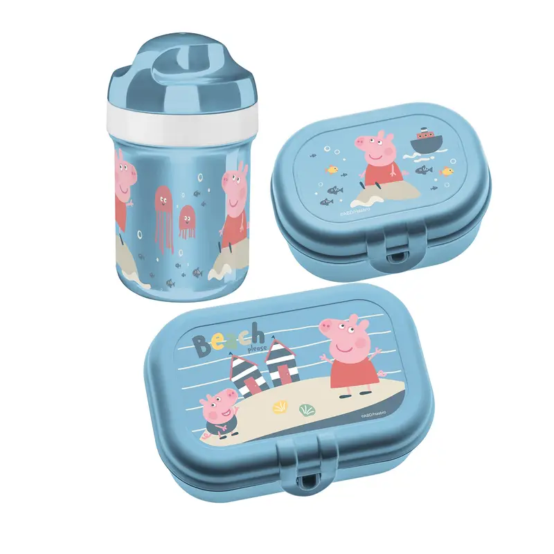 Zestaw bidon 200 ml i śniadaniówka Świnka Peppa Waves To Go, 3-częściowy, KOZIOL