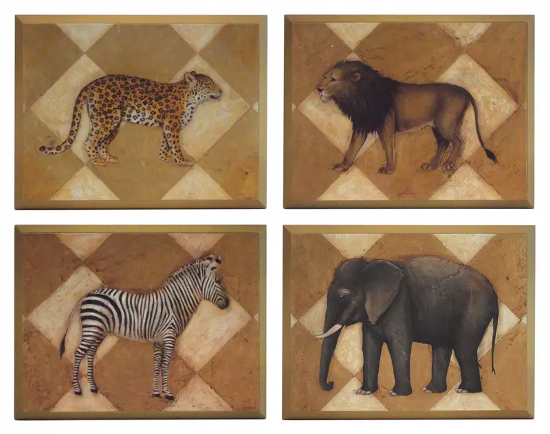 Zestaw czterech obrazów - Safari na terakocie 22x17 cm