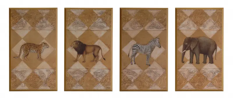 Zestaw czterech obrazów - Safari na terakocie 24x41 cm