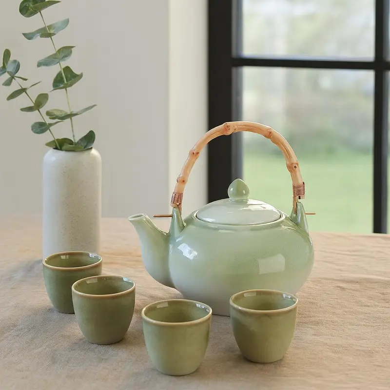 Zestaw do herbaty, ceramiczny, dzbanek 1 l i 4 filiżanki