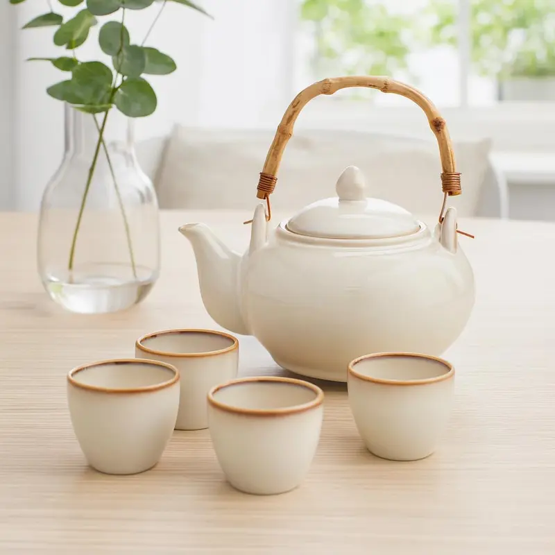 Zestaw do herbaty, ceramiczny, dzbanek 1 l i 4 filiżanki