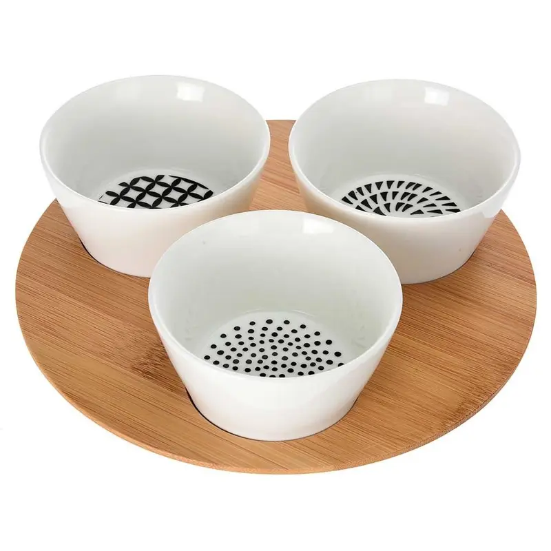 Zestaw do przekąsek, dressingów i przystawek - 3 porcelanowe miseczki