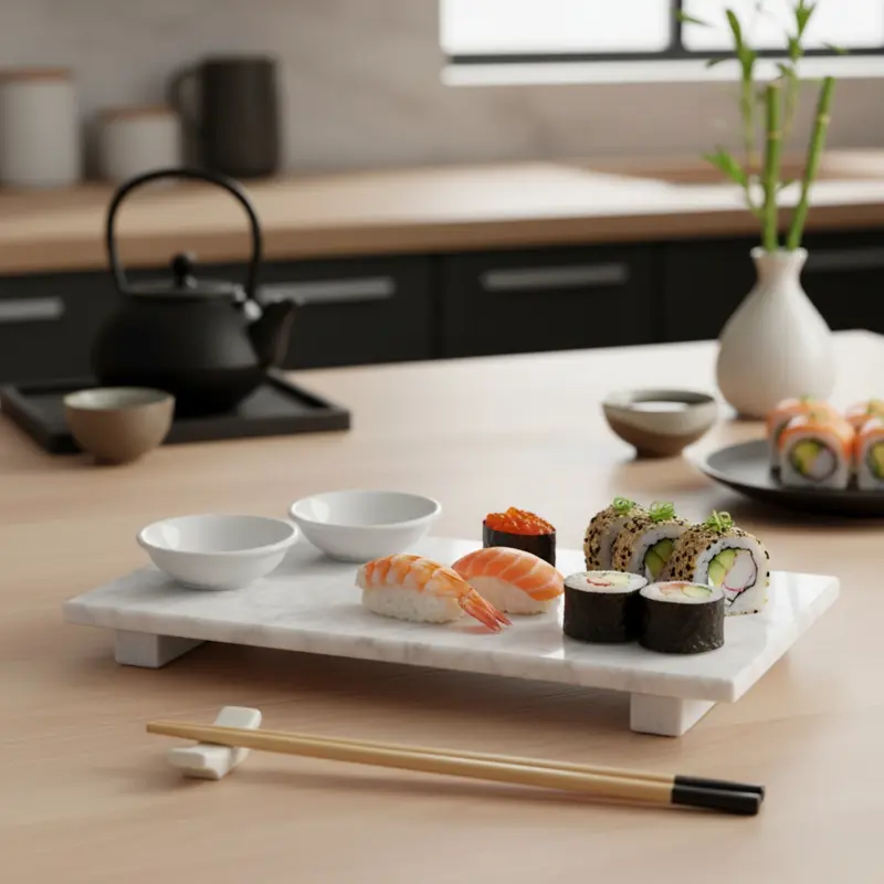 Zestaw do serwowania sushi ORIA dla 2 osób, 9 elementów, taca z marmuru