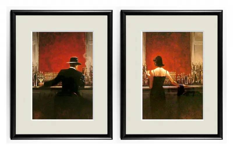Zestaw dwóch obrazów - Para przy barze z passe-partout 25x30 cm