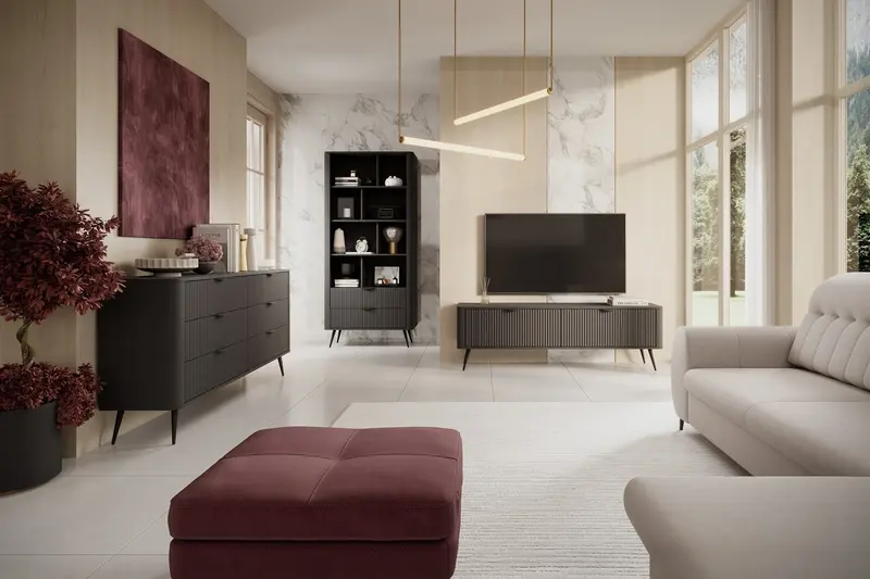 Zestaw mebli do salonu Lisse – czarny komplet z czarnymi nogami