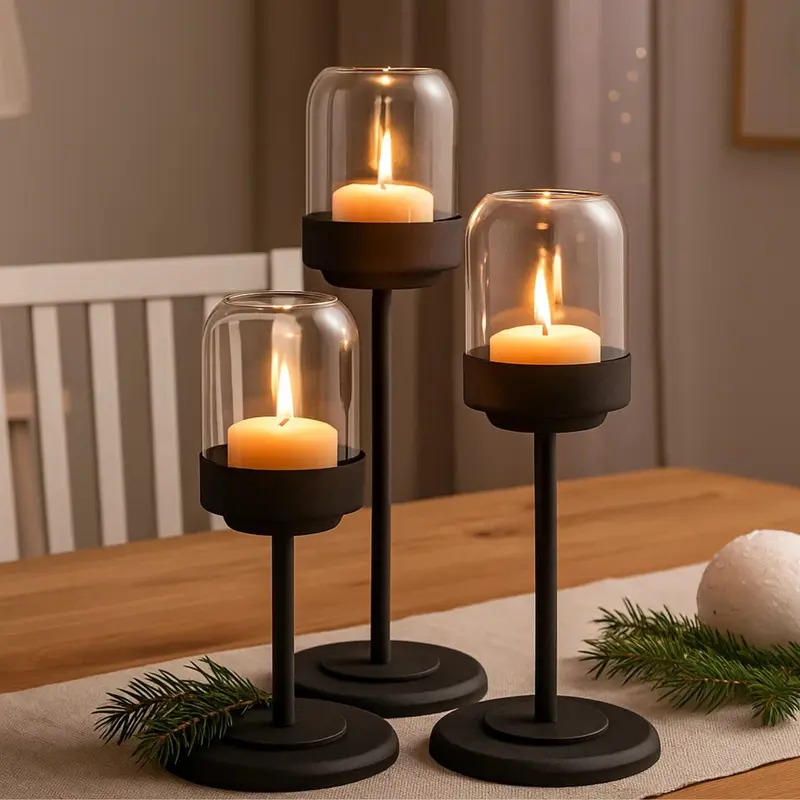 Zestaw metalowych lampionów ze szklaną kopułą SENZA, 3 szt
