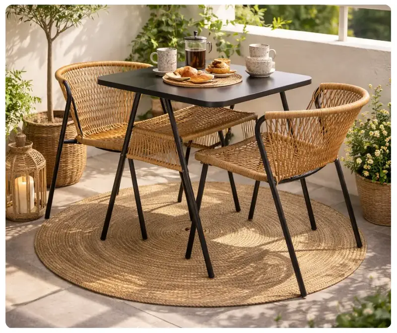 Zestaw na balkon TEAMS rattan brązowy czarny – stolik + 2 krzesła | Dostawa 48h