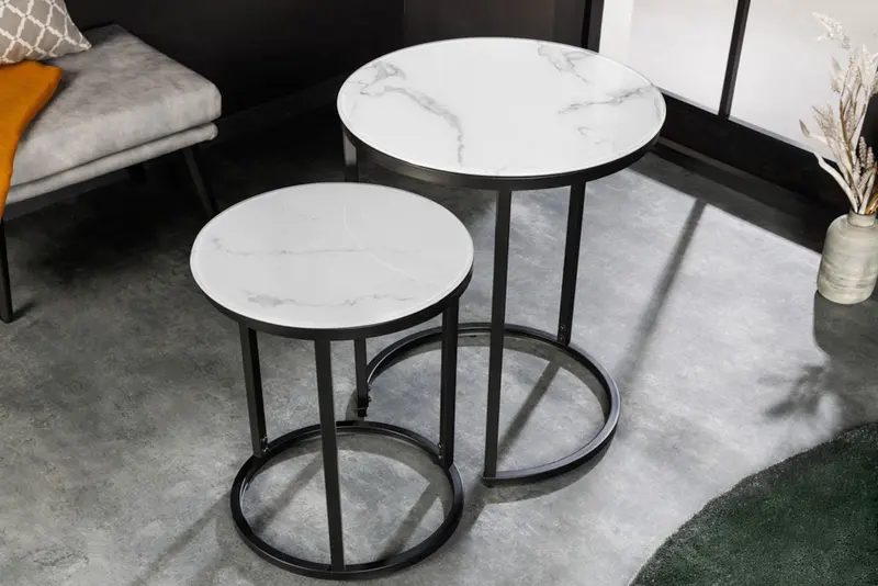 ZESTAW STOLIKÓW ELEGANCE OPTYKA MARMURU CZARNA RAMA / 42178  / INVICTA INTERIOR