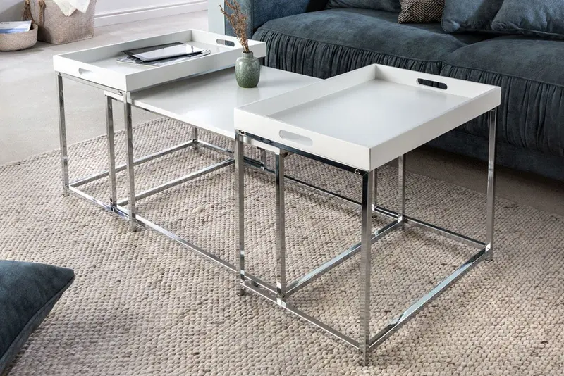 Zestaw stolików kawowych Elements białe tace / 41355  / INVICTA INTERIOR