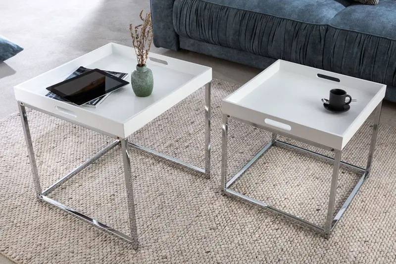 Zestaw stolików kawowych Elements tace białe / 41357  / INVICTA INTERIOR