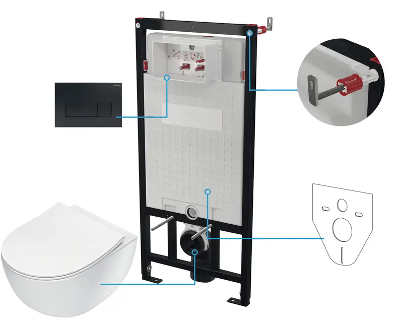 Zestaw WC podtynkowy 6 w 1 Peonia Czarny Mat