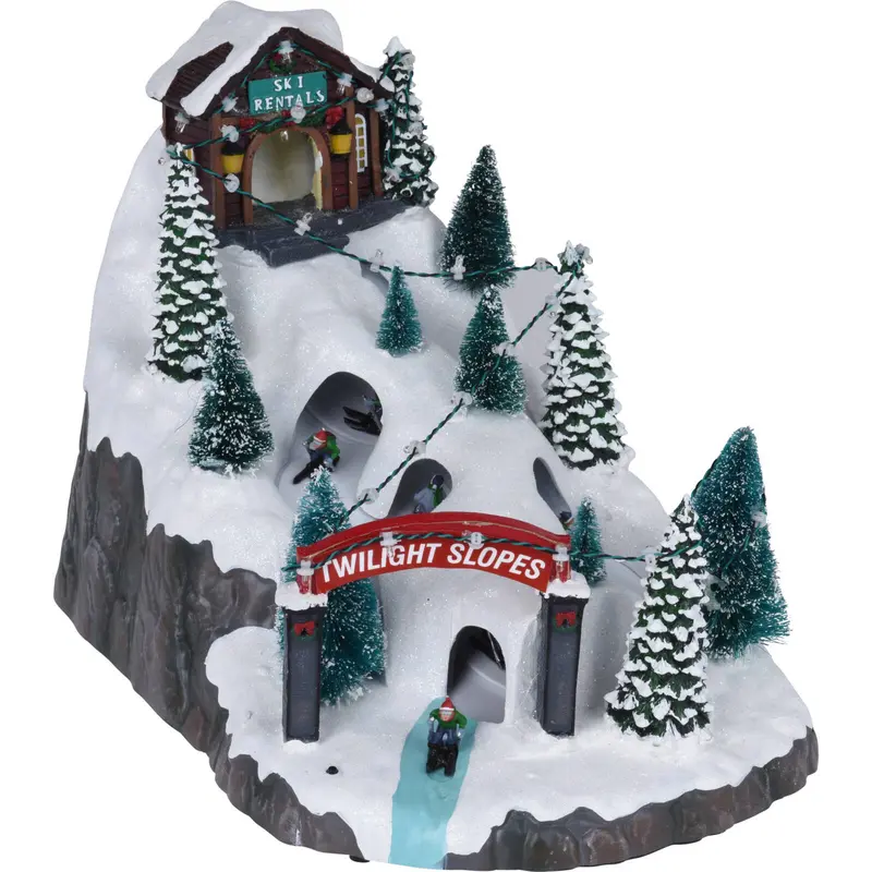 Zimowy park rozrywki, ruchoma scenka z LED, 34 x 25 cm