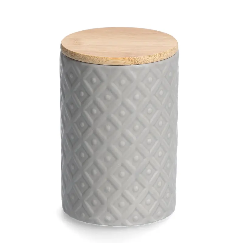 Żłobiony, ceramiczny słoik z wieczkiem, na produkty sypkie, 770 ml